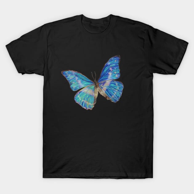 Blue Morpho Butterfly Hyperrealism Colored Pencil Drawing T-Shirt by leiriin